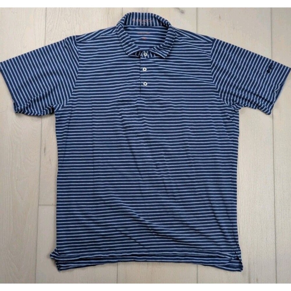 B Draddy Golf Polo Shirt Mens Medium‎ Blue White Stripes Pima Cotton Performance